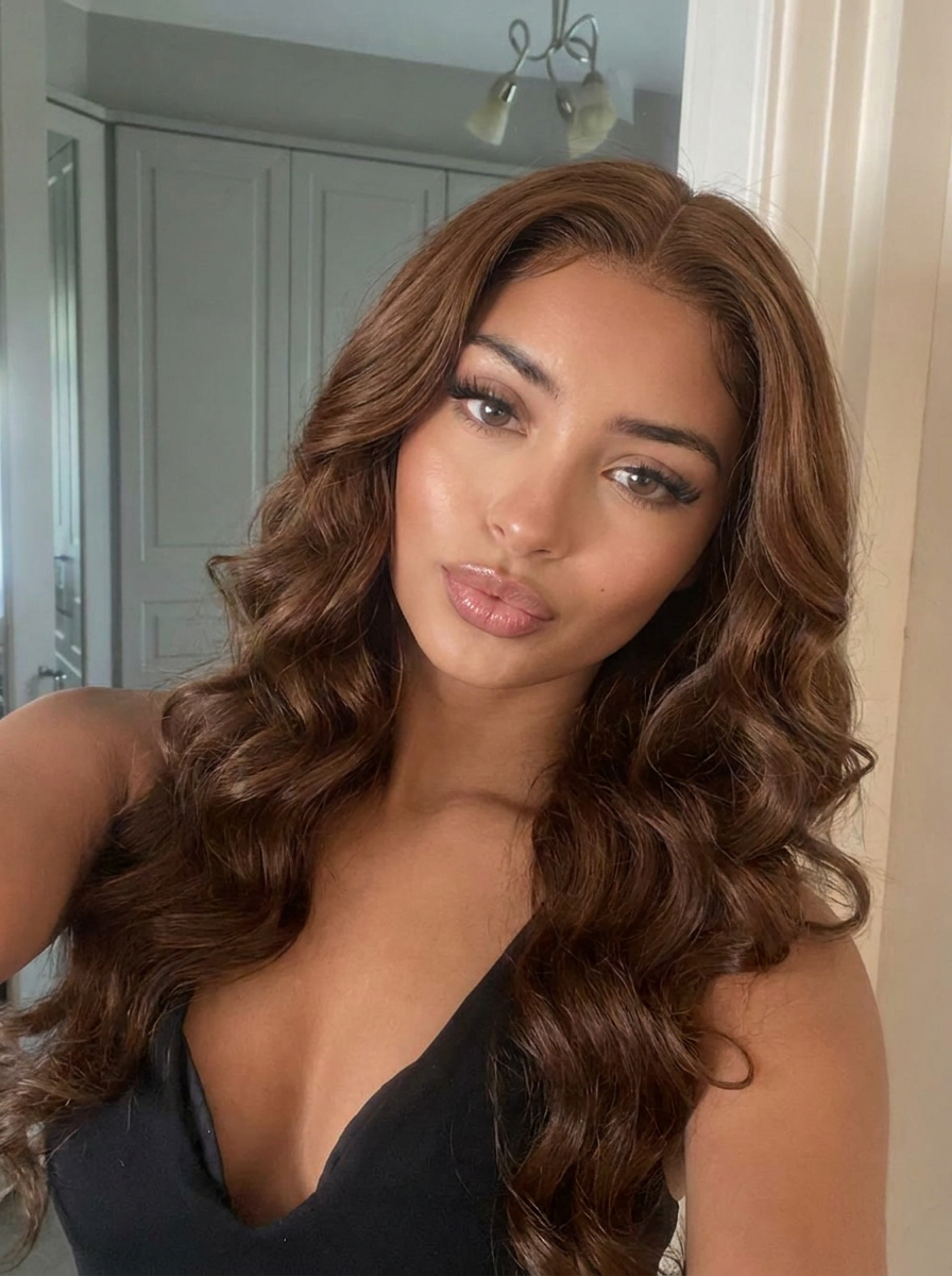 HD Lace Frontal "Mocha Euphoria" Silky Wave Brunette Wig Silky Wave Wig