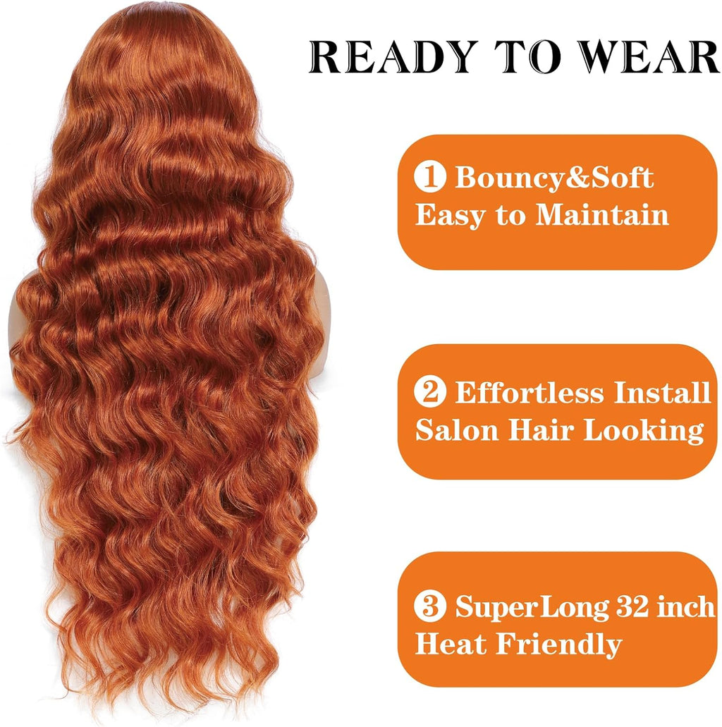 HD Lace Frontal "Clementine Euphoria" Silky Wave Orange Ginger Wig