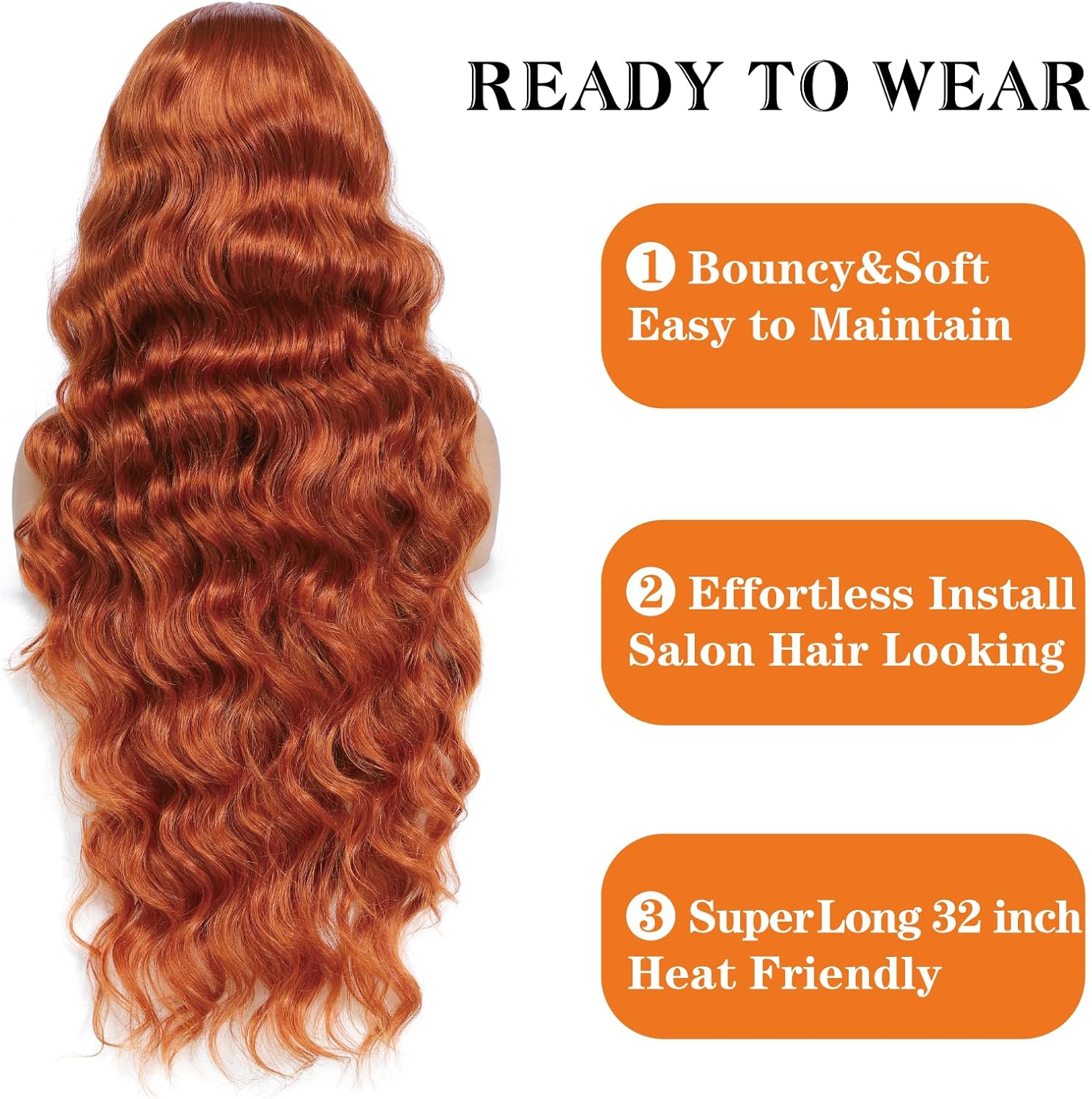 HD Lace Frontal "Clementine Euphoria" Silky Wave Orange Ginger Wig